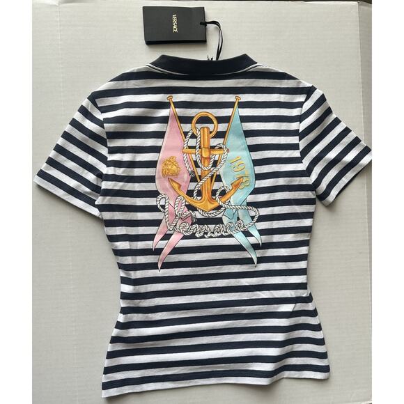 Versace Nautical Stripe T-shirt Size 38 Euro Made in Portugal 1014414 NWT $650 - Picture 3 of 10